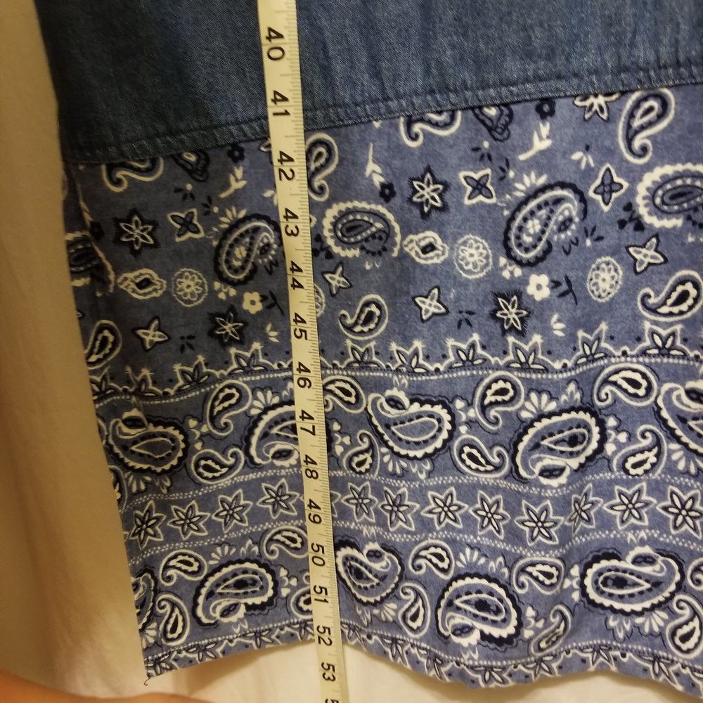 Sleeveless Denim  Maxi Dress with block paisley bottom. Size M/L - Picture 5 of 9